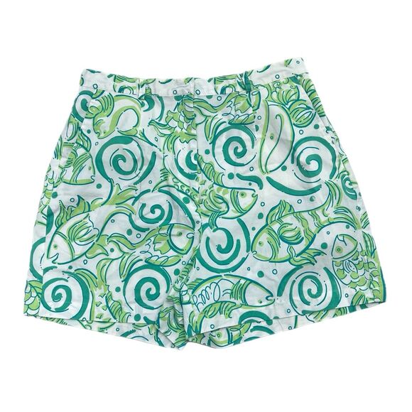 Lilly Pulitzer Pants - Lilly Pulitzer Shorts Women Size 8 Green White Fish Reef Stretch High Rise